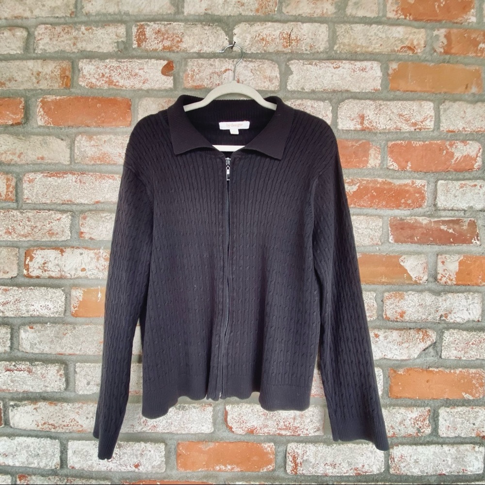 BYDESIGN Black Cable Knit Zip Up Sweater